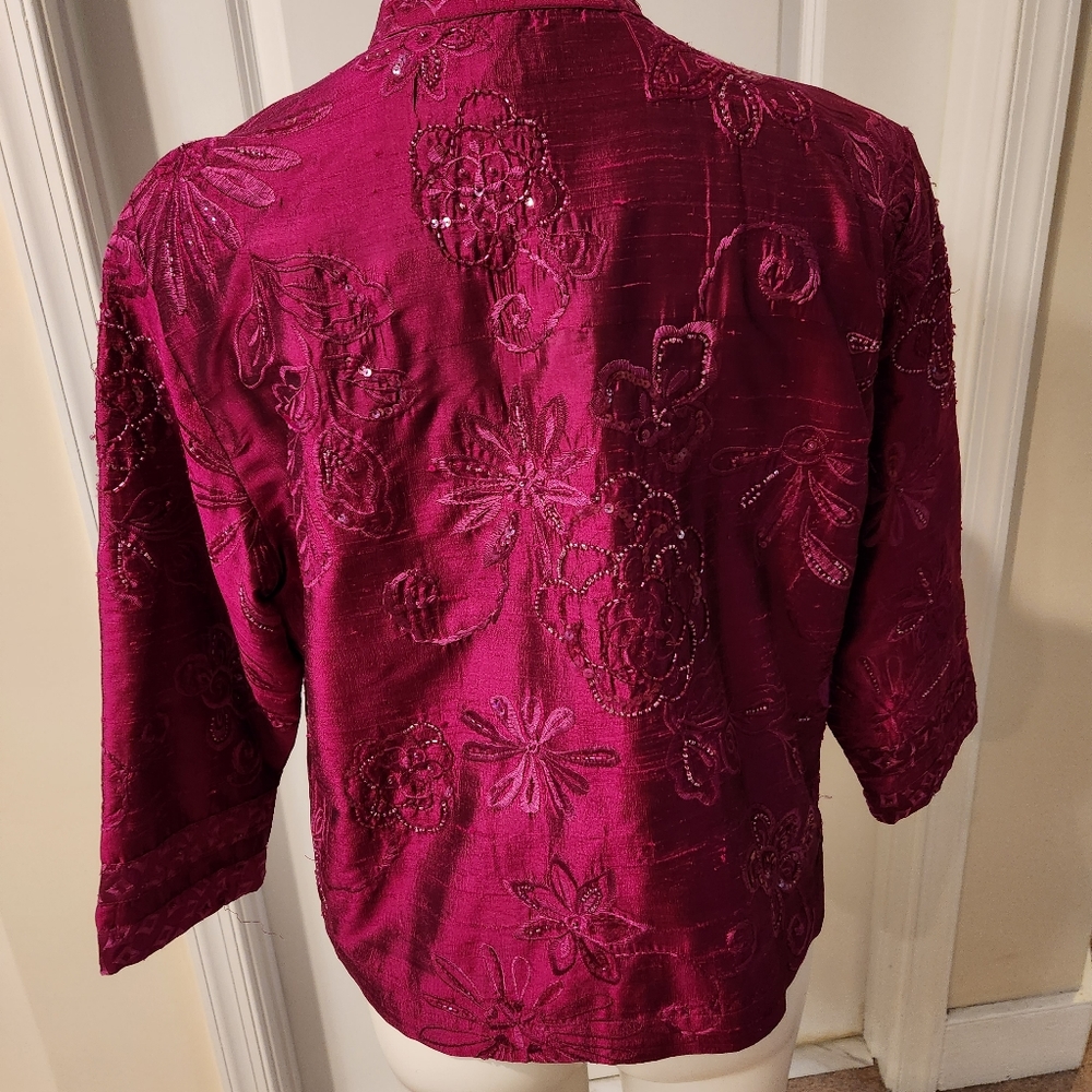 Chico's size 2 or Large pink silk jacket with embroidery - Picture 5 of 7